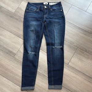 SM341 Indigo Rein Blue Ankle Cropped Jeans with Distressed Knee